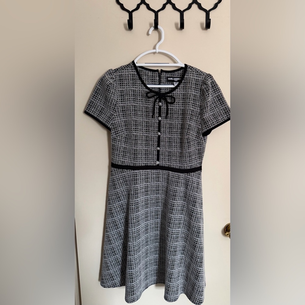 Karl Lagerfeld Black and White Checkered Midi Dress